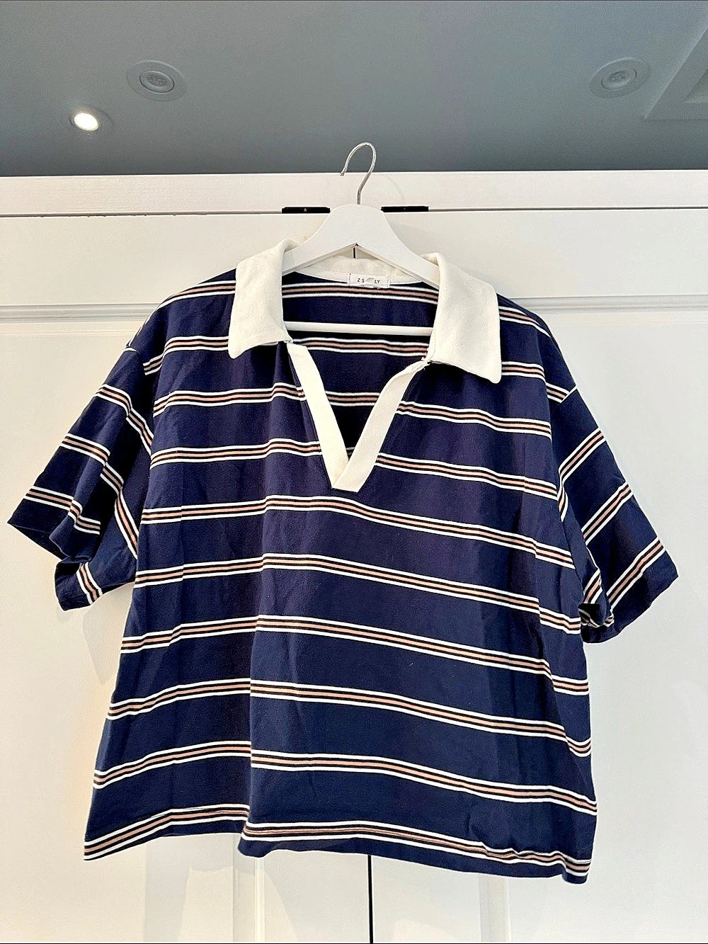 Z SUPPLY Archer Polo Striped Top Blue & White Size XL